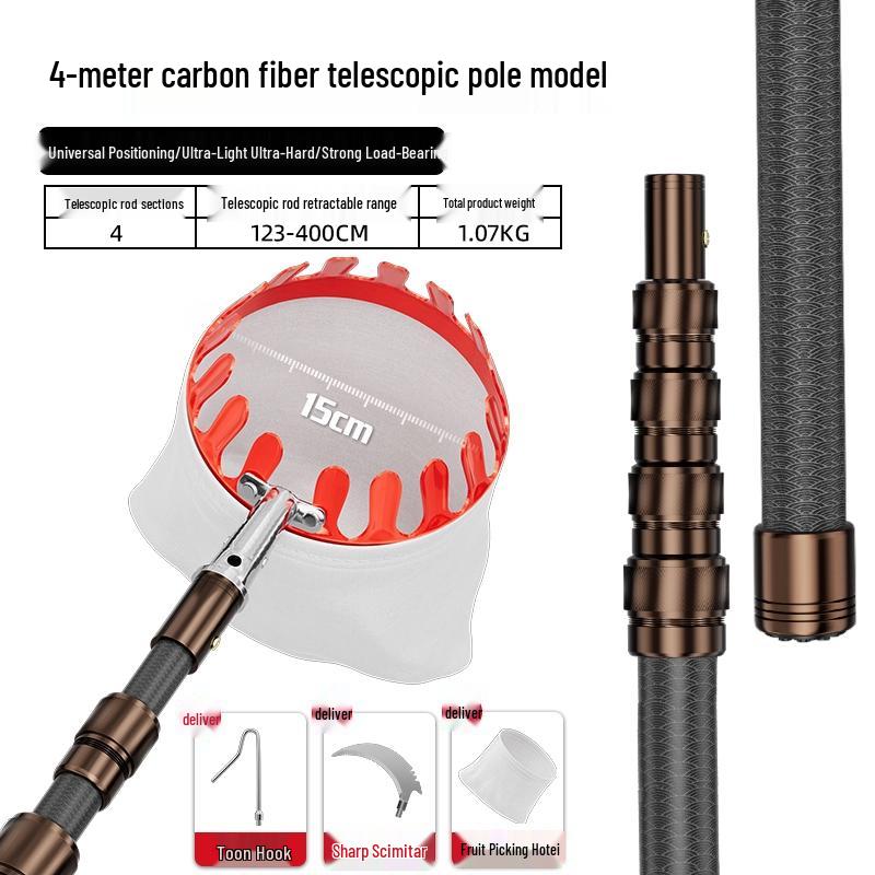Telescopic Pole Fruit Picker for Persimmon, Loquat, Bayberry, Peach, Plum, Jujube, Apricot, and High-Altitude Harvesting