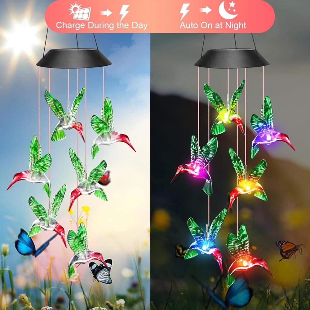 Hummingbird Wind Chimes Outdoor, Waterproof LED Wind Chime with Color Changing, Hanging Wind Chimes for Yard Party Garden Decor