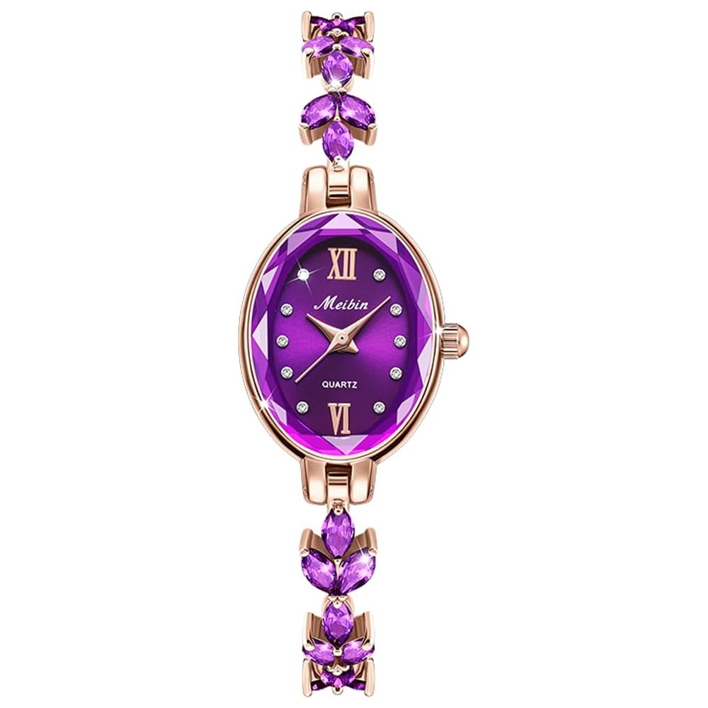 Ladies Crystal Bracelet Watch Waterproof Simple Quartz Purple Women s Wristwatch