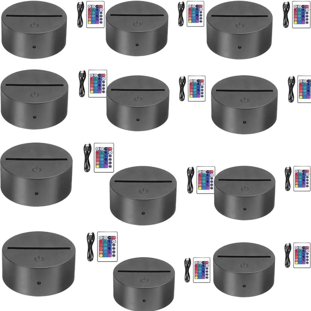 6/12 Pcs 3D Lamps Base LED Night Light DIY Clear Acrylic Sheets RGB Color Remote USB Cable Light Stand Decor Room Christmas Gift