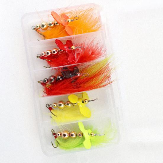 5Pcs Metal Baits Fishing Lures with Treble Hook Bright Color Compact Design Portable Rotating Sequins Crankbait for Bass Trout Perch