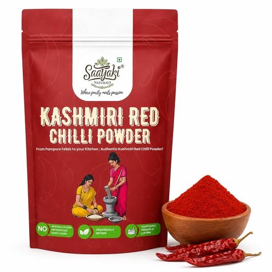 Saatyaki Naturals Organic Kashmiri Red Chilli Powder - 100gm | Pure and Freshly Grounded Spice for Cooking, Marination and Seasoning