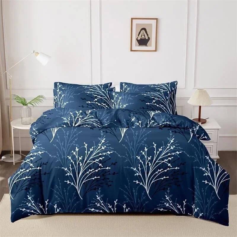 3pcs Printed Brushed Duvet Cover Pillowcase Three Piece Set High Quality Skin Friendly Fabric Bedding Cover (without Bed Sheet)