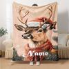 Custom Name Christmas reindeer Theme Printed Blanket - Perfect for Couch, Bed, Travel & Outdoor Use | Machine Washable, Cozy & Durable.