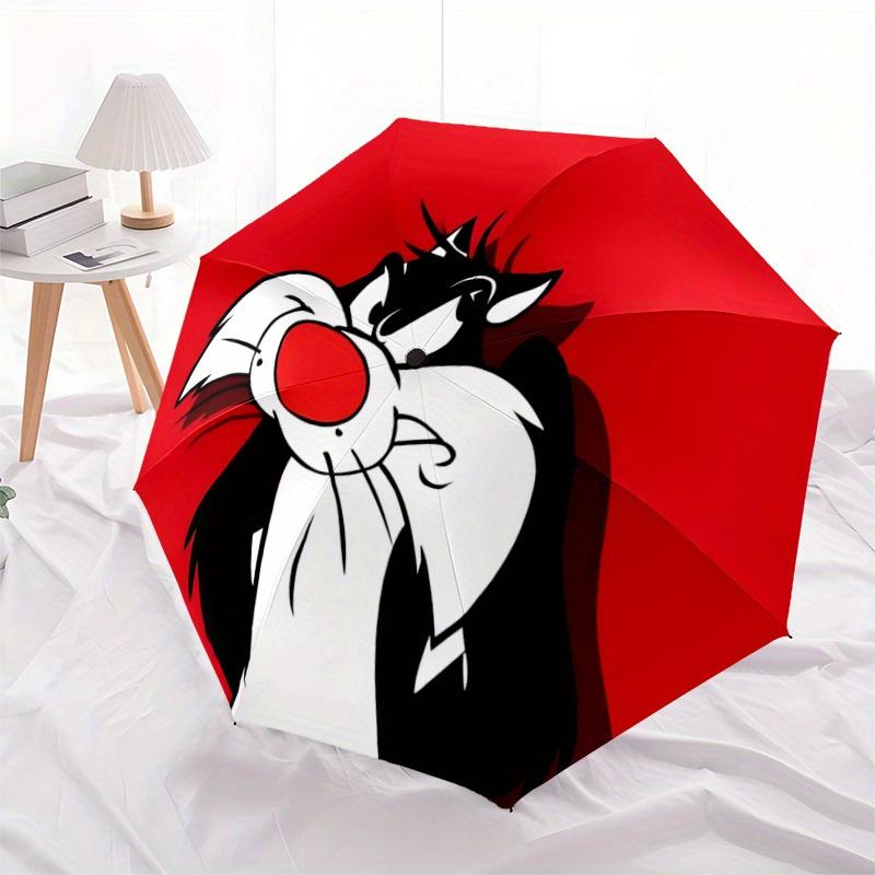 1PC Looney Tunes Sylvester Cat Automatic Open/Close Umbrella - Compact Travel Umbrella, 8-Rib Heavy-Duty Construction, Ideal Gift A0828140