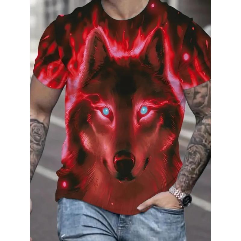 Fire Wolf Graphic 3D Print Men T-Shirt Summer Oversized Causal T-Shiet Men's Fashion Fitness Short Sleeve Clothing Tops Tees