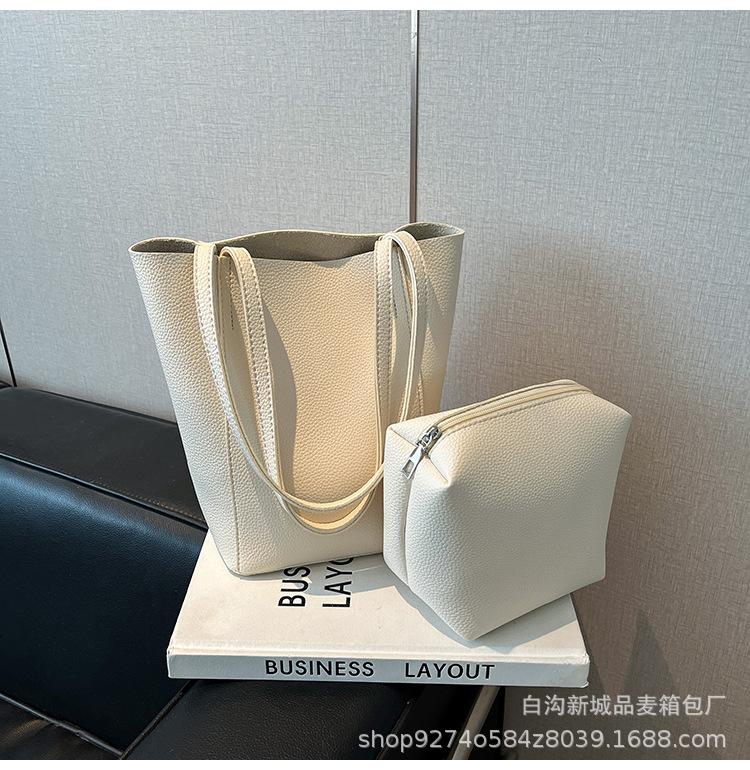 Casual Daily Versatile Premium Bucket Bag 2025 New Solid Color Splicing Single Shoulder Underarm Mother Bag Simple Style