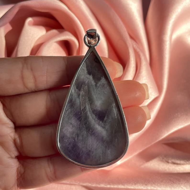 Pear Cut Amethyst Pendant With Silver Chain Necklace 925 Sterling Silver Pendant