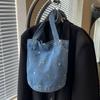 Versatile Denim Embroidered Shoulder Bag for Women  Elegant Bag  Large Capacity Bag