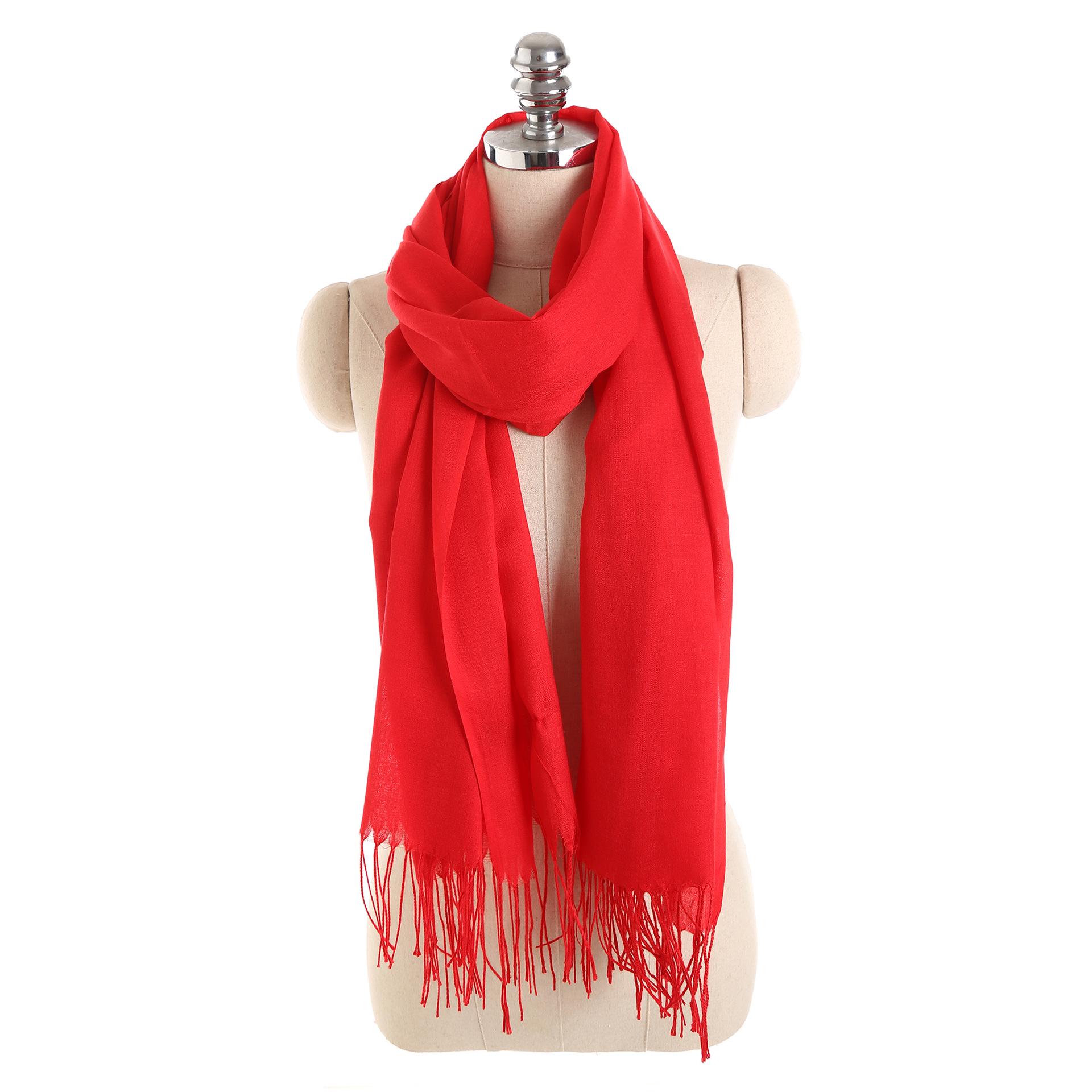 Solid Faux Cashmere Tassel Scarf For Spring Autumn Winter Warmth 1PC красный