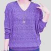 Sommer Dünner Damen-Häkel-Strickpullover in Übergröße, einfarbig, V-Ausschnitt, locker gestrickter Pullover
