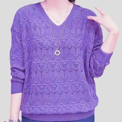 Summer   Women's Thin Hollow Plus Size Sweater  Solid Color V-Neck Loose Knit Pullover Sweater