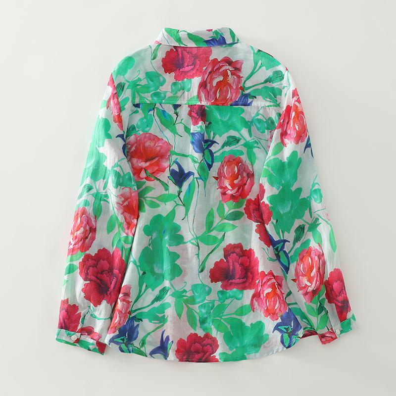 DIMANAF 2025 New Plus Size Women Tops Shirts Tees Button Casual Loose Blouse Autumn Print Cotton Long Sleeve