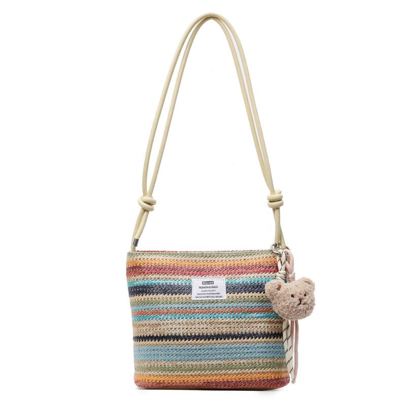 Niche dopamine color woven bag women's new versatile messenger bag vacation beach bucket bag