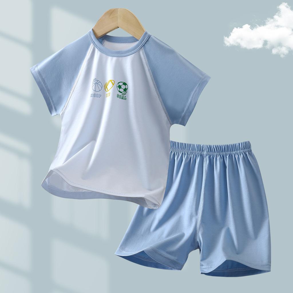 Kids Summer A Class Seamless Tencel Lyocell Short Sleeve Pajama Set For Boys And Girls Toddler And Children Home Wear