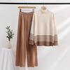 Women's Casual Fashion Two-Piece Suit: Knitted Top & Wide-Leg Trousers