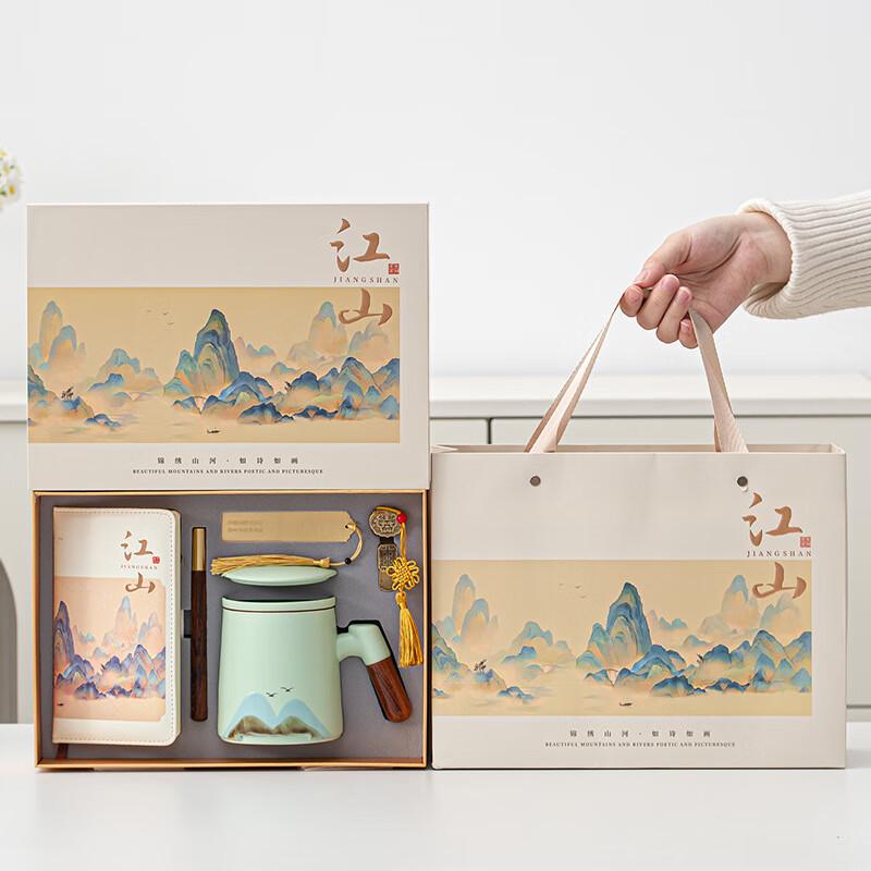 Ceramic Mug & Stationery Gift Set Mug+Filter+Pen+Notebook+Bookmark+USB Drive