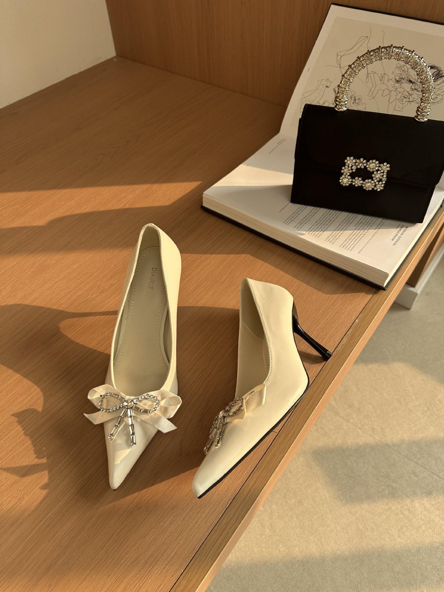 Women s Pointed Toe Bowknot Rhinestone Spring Stylish Elegant Pumps - Fashionable Footwear 35