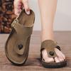 Leather Upper Cork TPR Soft Sole Men's Flip Flops Adjustable Buckle Slip On Flat Slippers with Arch Support Outdoor Beach Slides