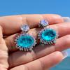 Sweet And Luxurious  Jewelry, European And American Sparkling Personality, Bride'S Wedding, Blue Zircon Earrings