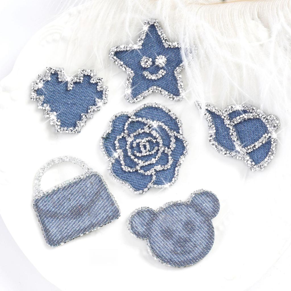 5Pcs Denim Drill Picture Rhinestone Love Diy Accessories Five-pointed Star Three-dimensional Clothing Bag Jewelry Heat Transfer Accessories