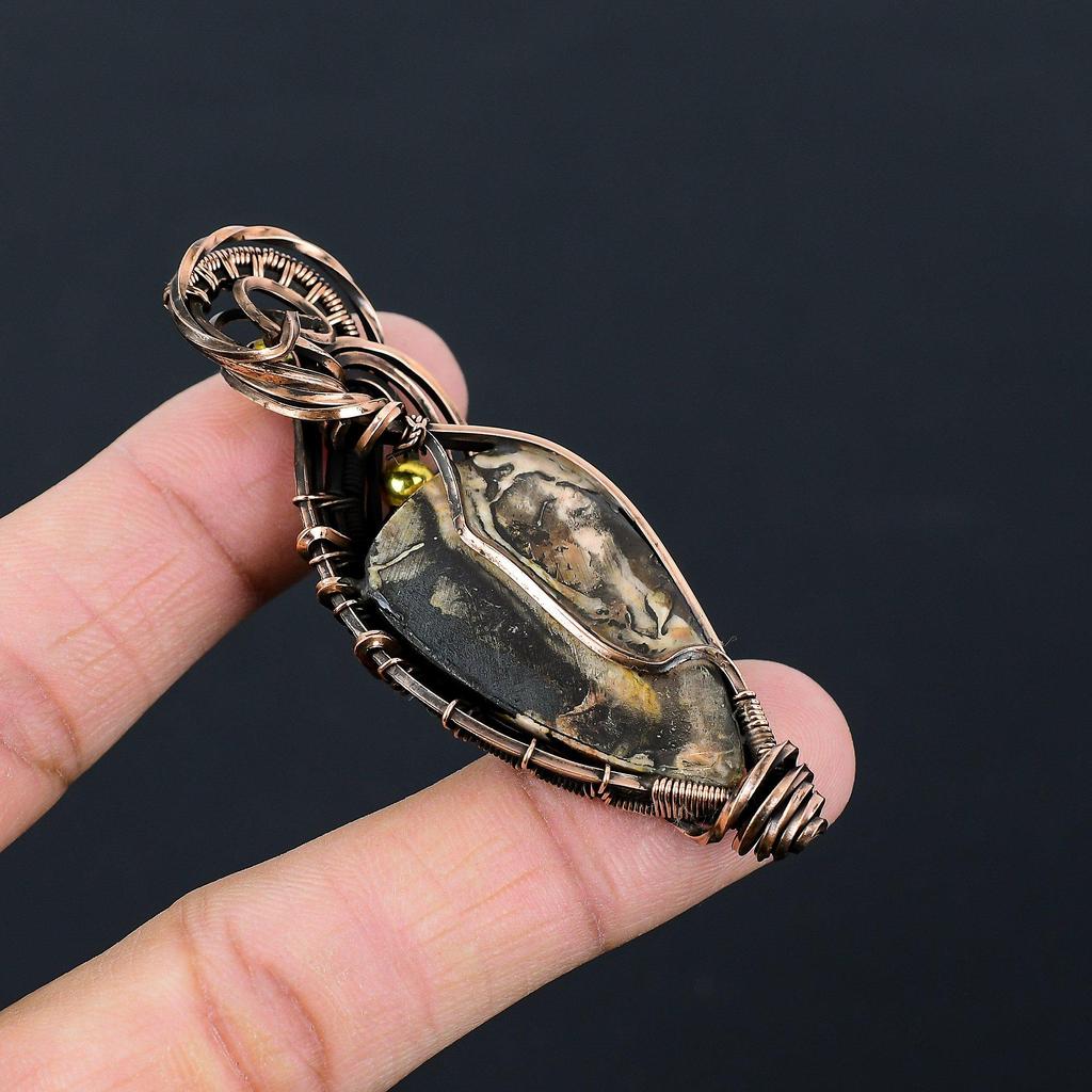 Crazy Lace Agate Gemstone Pure Copper Wire Wrapped Handmade Pendant Jewelry For Gift