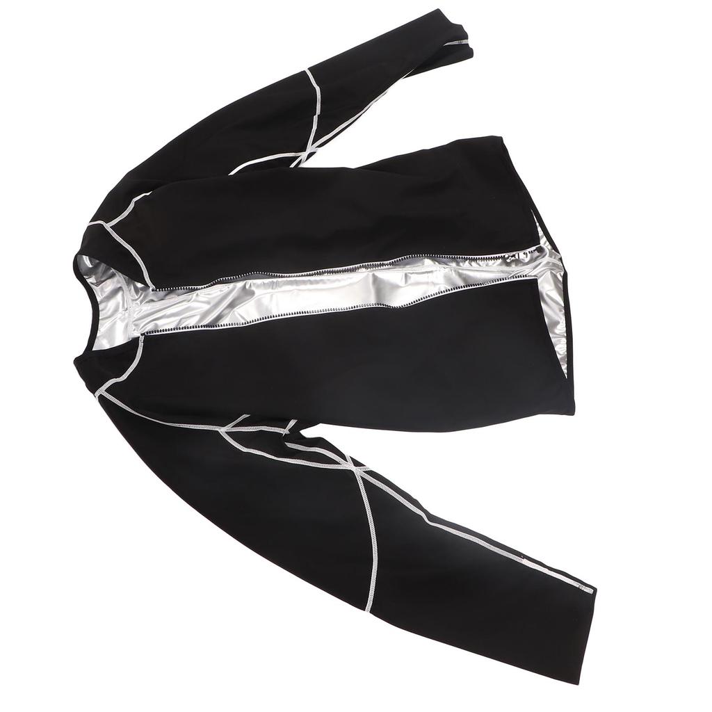 Sauna Jacket Zipper Body Shaping Rapid Thermal Cycling Elastic Sweat Sauna Jacket for Exercising Silver Inner with Long
