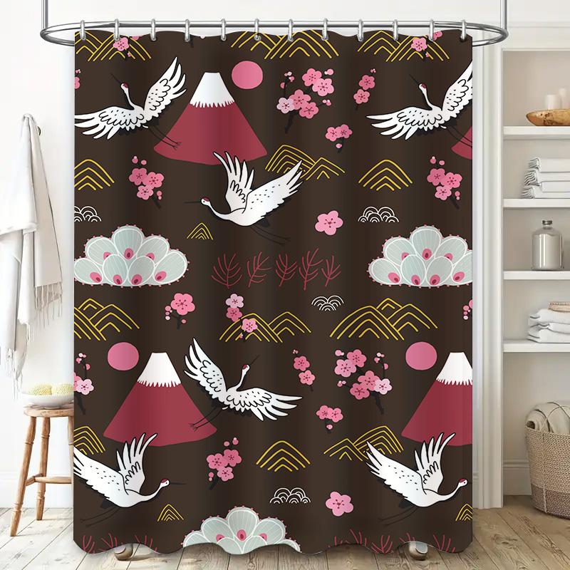 Adorable Mermaid Dog Shower Curtain Black Pug With Fish Tail Star Crown, Pink Background With Purple Accents Perfect For Bathroo