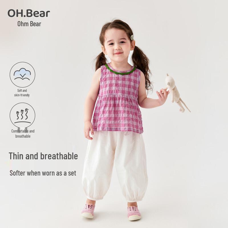 Ohm Bear Girls  Plaid Summer Outfit 140