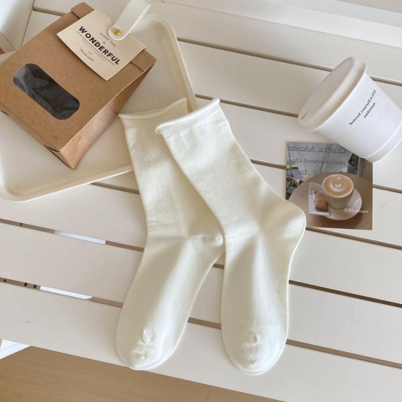 

Носки Dui Dui Женские осенне-зимние носки до середины икры, стиль из чистого хлопка серый, модные весенне-летние подвернутые послеродовые носки, длинные носки 1 pair молочный белый