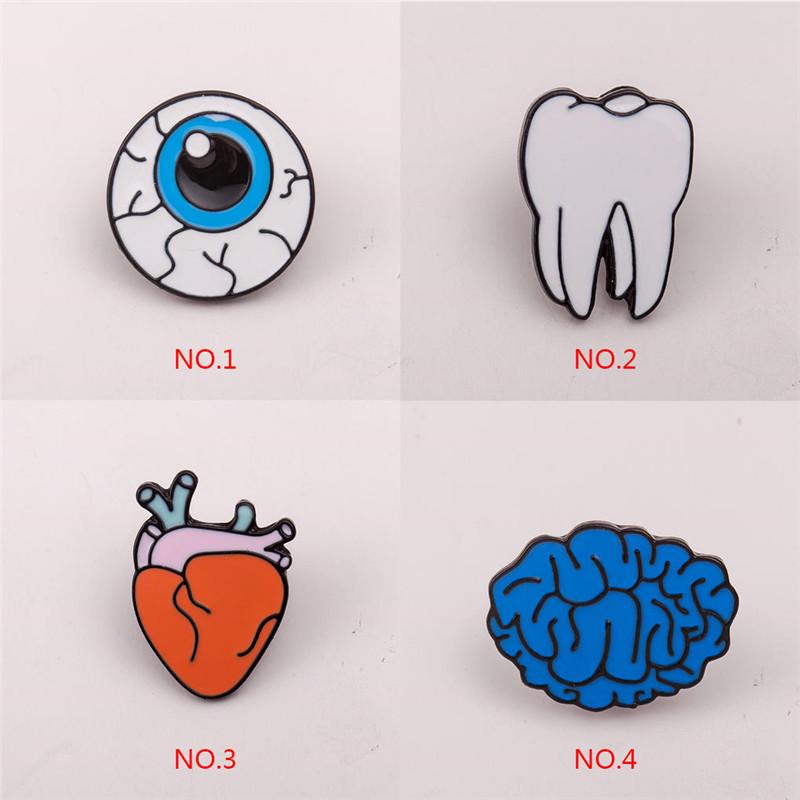 Creative Brain Eye Teeth Heart Cartoon Human Organs Corsage Brooch Pins Gifts Garment Accessory