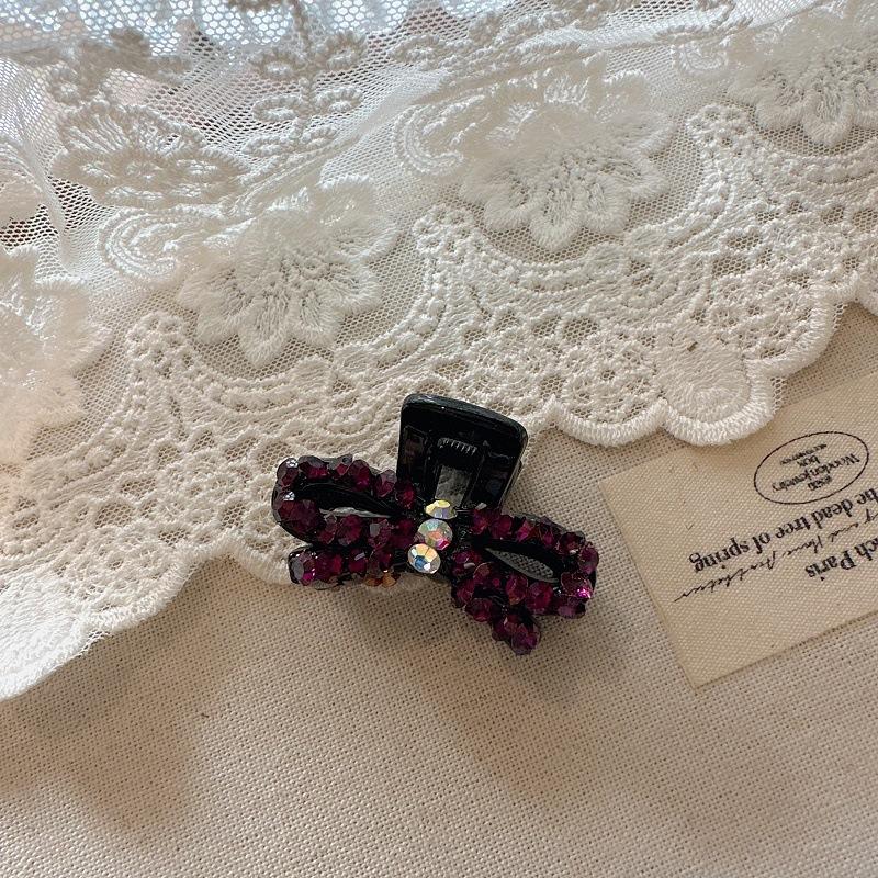 Korean Hair Accessories: High-Quality Rhinestone Hair Claw with Elegant Bow, Small Claw Clips for Women