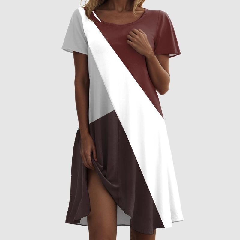 Damenkleid Blumendruck Oversized Strandkleid Kurzarm Rundhalsausschnitt Midikleid Unregelmäßiger Saum Elegant Locker Knielanges Kleid