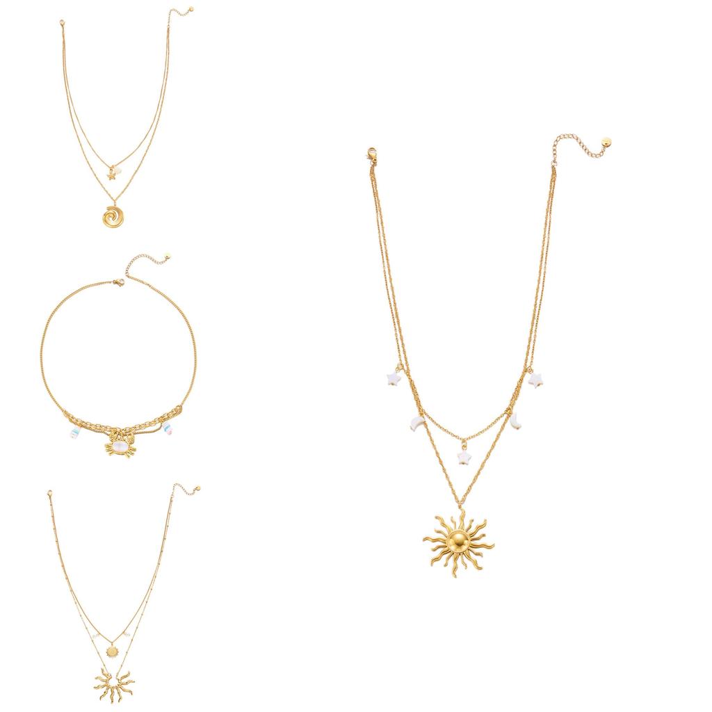 Bohemian Ocean Shell Sun Pendant Necklace For Women Summer Vacation Jewelry