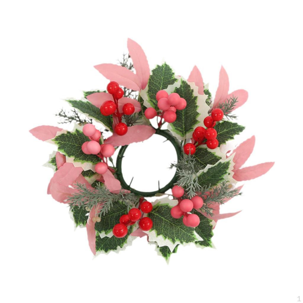 Christmas Artificial Leaves Candle Ring Wreath Garland Handmade ID 3.3inch