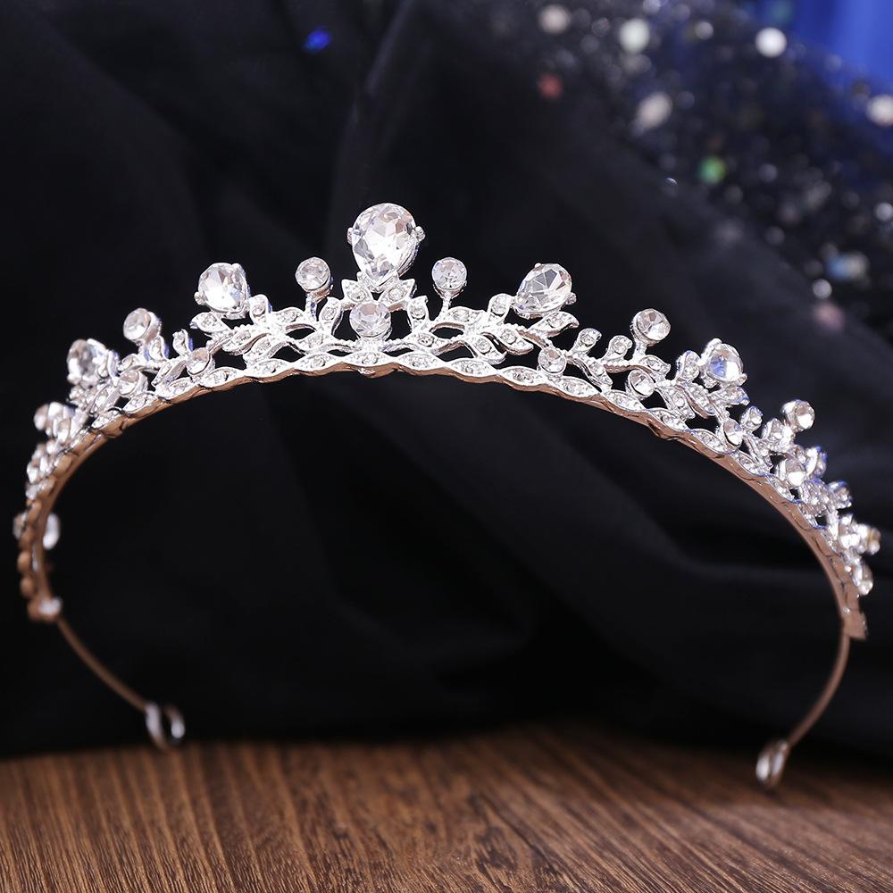 Корейский стиль простая свадебная маленькая корона из сплава инкрустированная стразами — фото 3