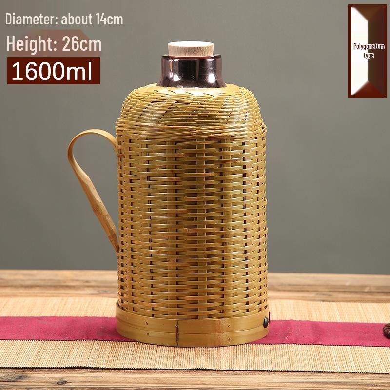 JingJingRS Retro Bamboo Woven Thermos Flask