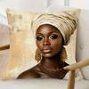Double Sided Stylish African Woman With Golden Jewelry Print Throw Pillow Cover For Sofa And Bedroom Decoration