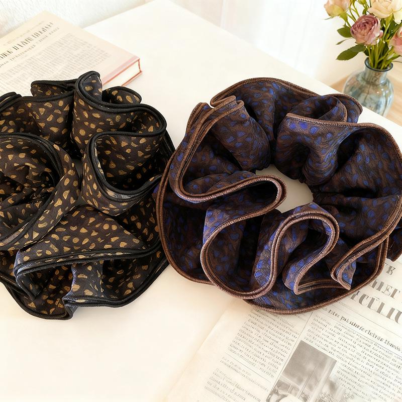 French Retro Leopard Print Large Scrunchie for Women, High-End Lazy Style Ponytail Holder, Hair Accessory