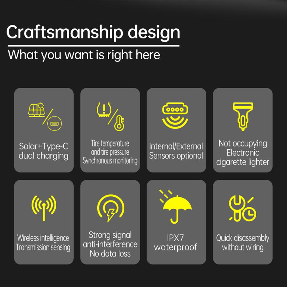 Solar/USB Powered Tire Pressure Monitoring System with 4 Sensors Tire Pressure Monitor System LCD Display for RV Sedan SUV Truck