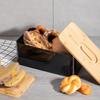 Einfache leichte schwarze Brotbox belüftet und atmungsaktiv Frischhaltendes Metall-Aufbewahrungsbehälter Küche rechteckig Bambusdeckel Brotbox