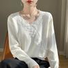 French Chic Lace Base V-Neck Velvet Sweater - Women's Long Sleeve Knitted Top
