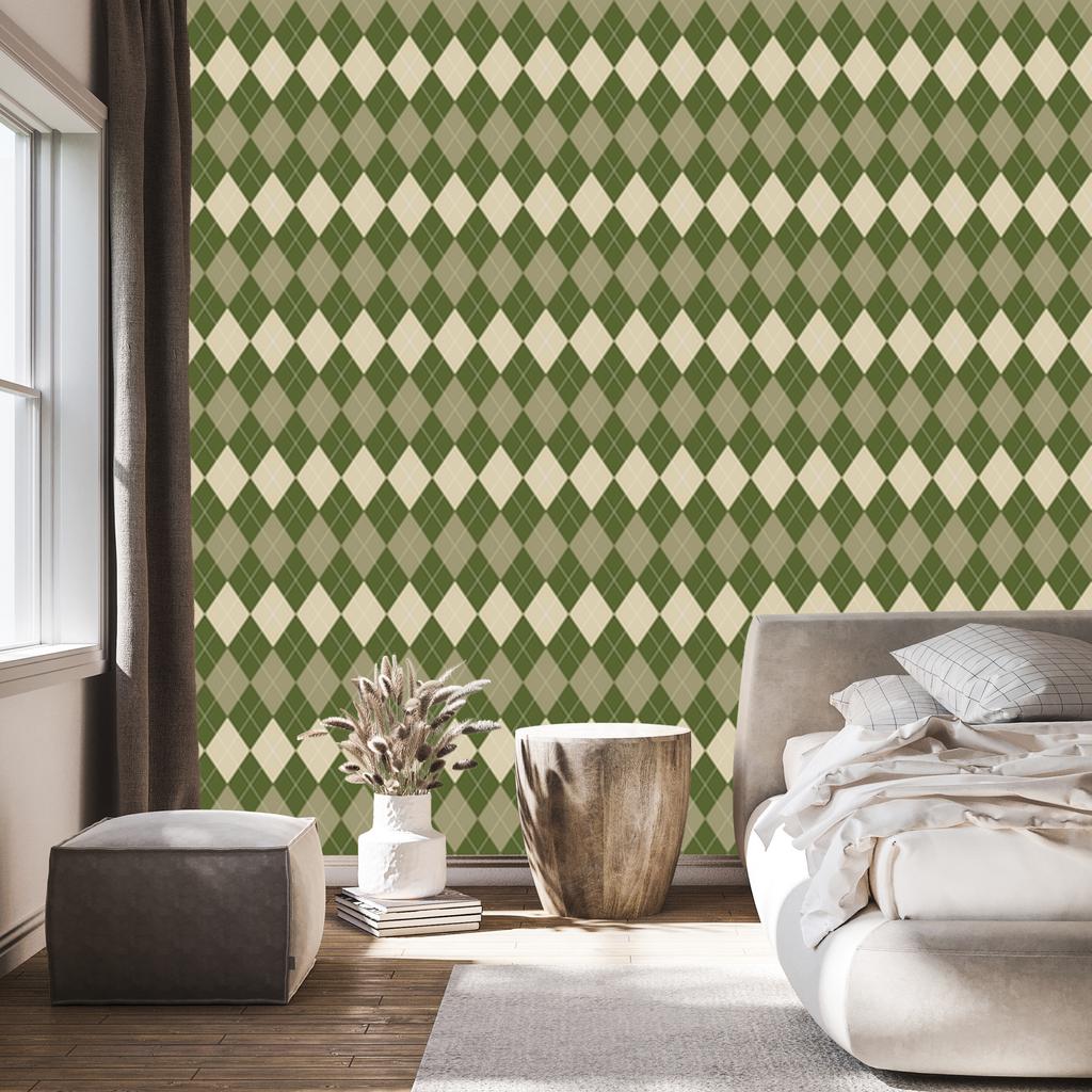 Autumn Checkered Wallpaper Olive and Beige for Living Room and Bedroom 50x1000