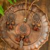 3pcs Brown Earrings+Necklace Zircon Set Tassel Hollow Out Ornaments Pendent Necklace Sweater Chain Daily Wear Gifts