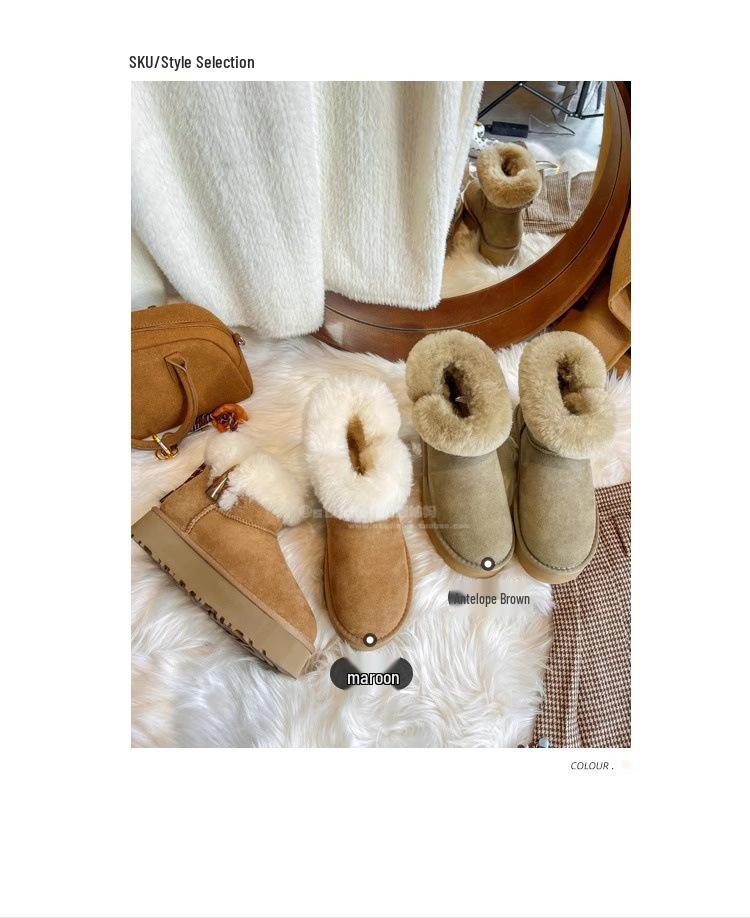 Sangpo Women's Shearling Duffle Coat Snow Boots - Warm Mid-Calf, Thick Sole, Furry Winter Cotton Boots