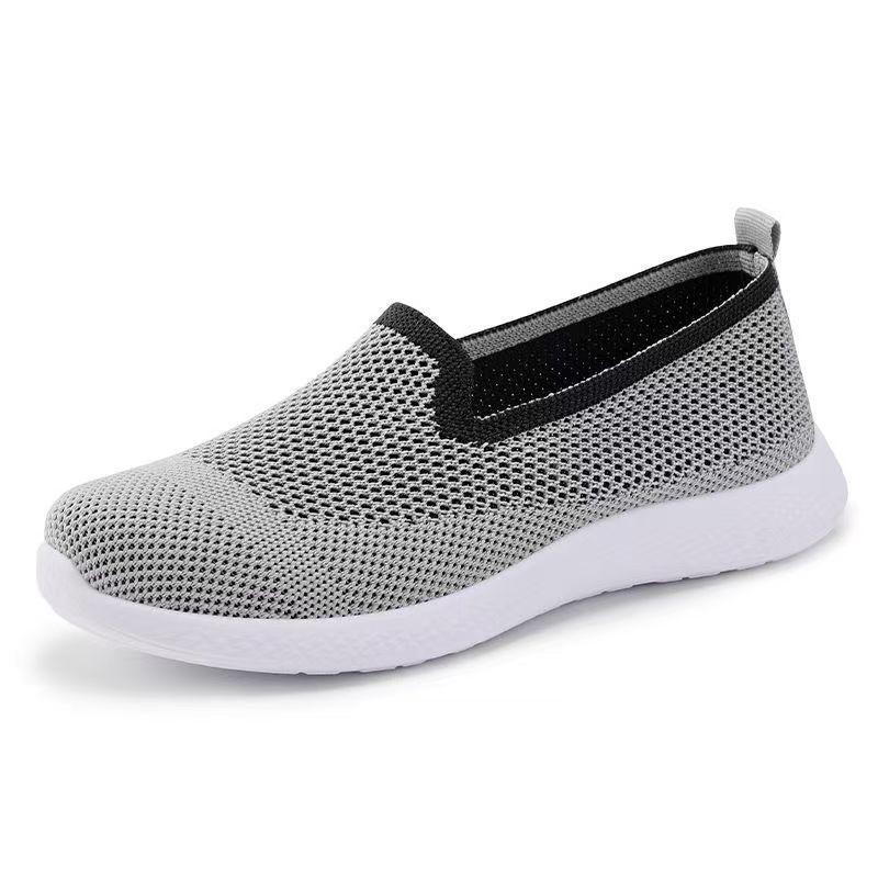 Women's Spring Autumn New Mesh Casual Shoe Thick Sole Non Slip Shallow Slip On Light Round Toe Flat Sole Elderly Walking Shoes
