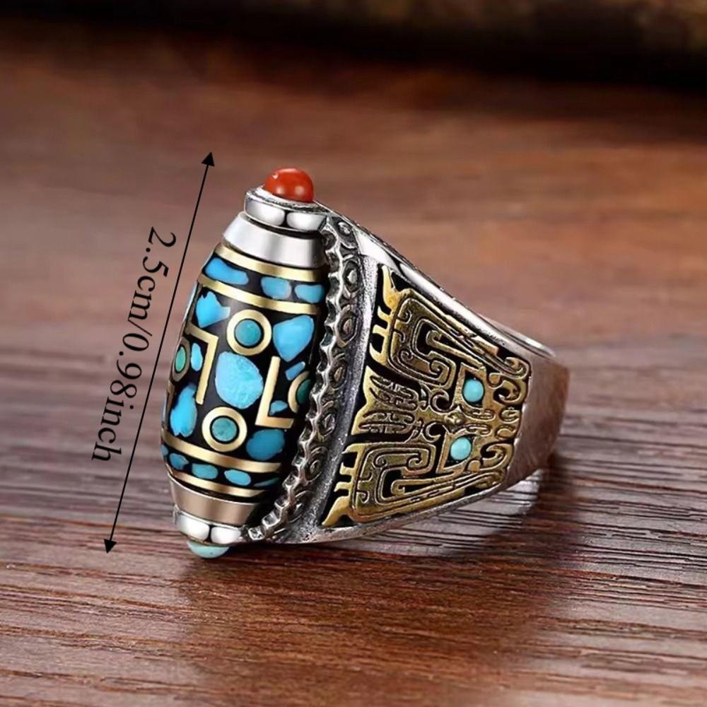 Six-character Mantra Ethnic Style Ring Open Luck Rotatable Finger Ring Jewelry Accessories