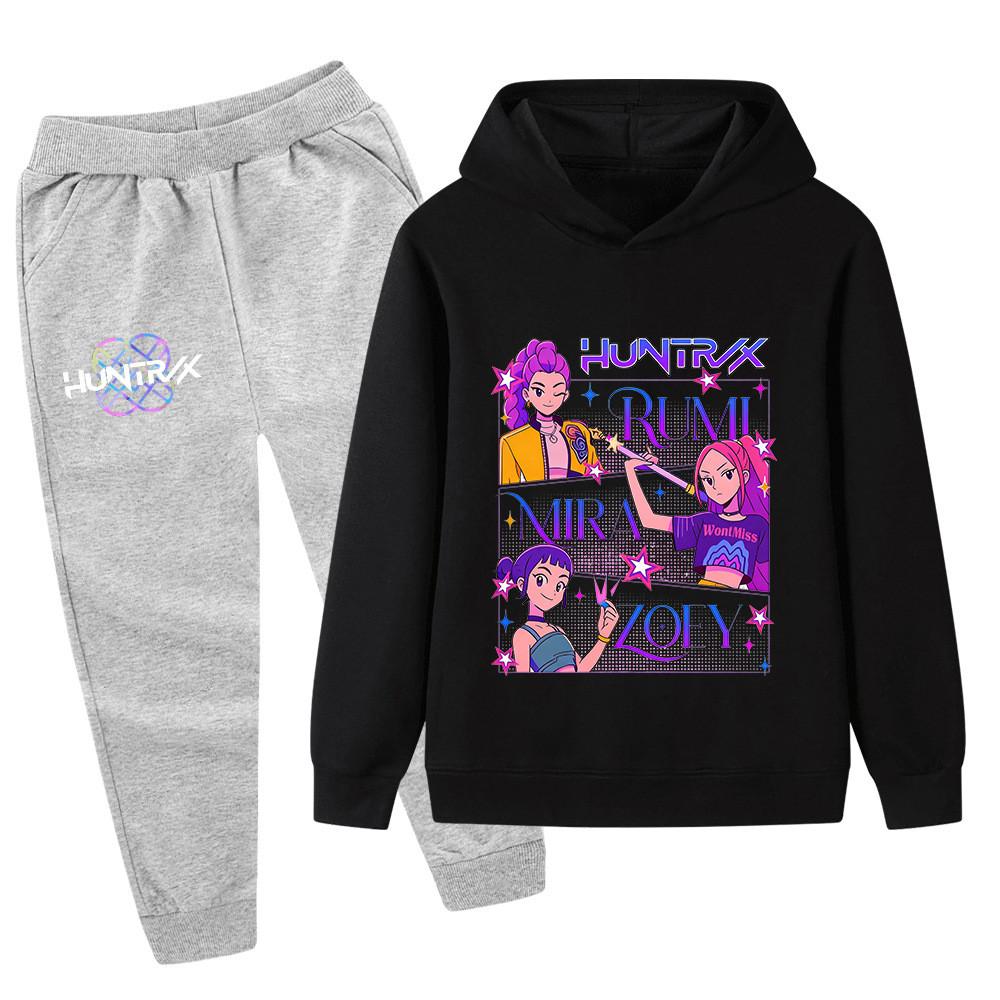 PB1239 Kinder Jungen Mädchen Kpop Mira Zoey Rumi Druck Langarm Kapuzenpullover Hose Hosen Kleidersets