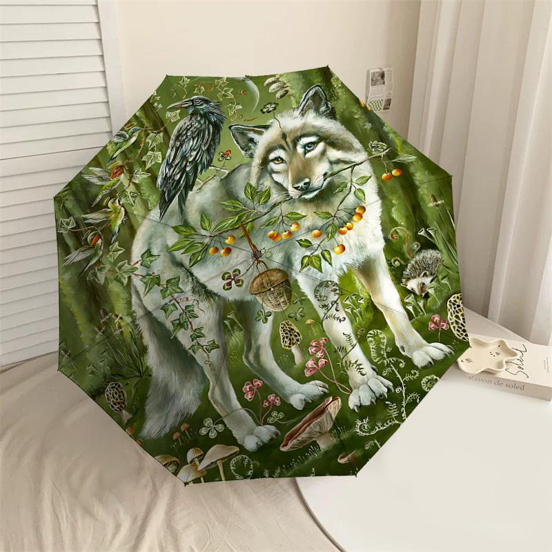 1pc Wolf Forest Automatic Open/Close Umbrella with Windproof, 8-Rib Sturdy Canopy, Durable Ribs, Fashionable Design1250A