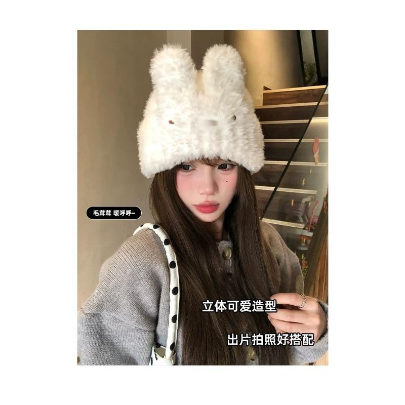 Women S Cute Bunny Ears Knitted Hat Warm Winter Ear Protection